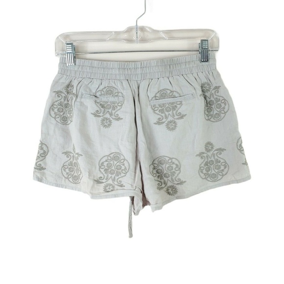 ANTHROPOLOGIE MERMAID Melani gray embroidered boho linen blend shorts - Picture 2 of 4